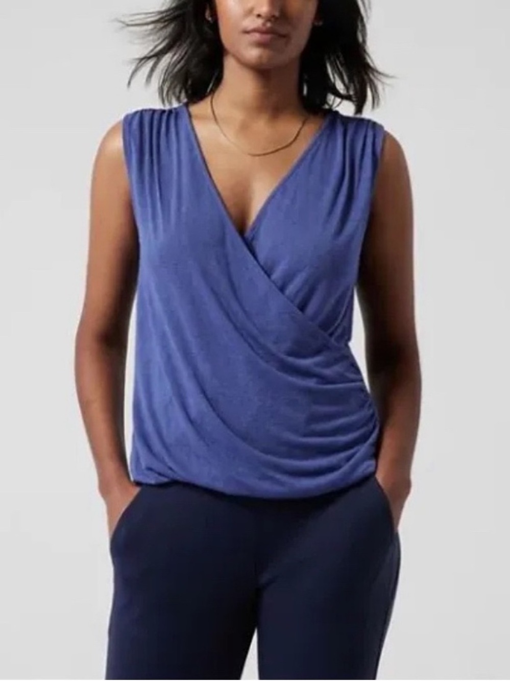 NWT Athleta Breezy Ruched Wrap Tank Top, Navy Blue – Size Medium